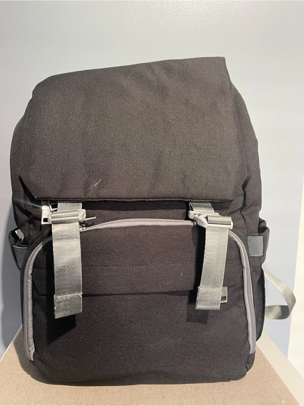 Black Diaper Backpack with Gray Accents